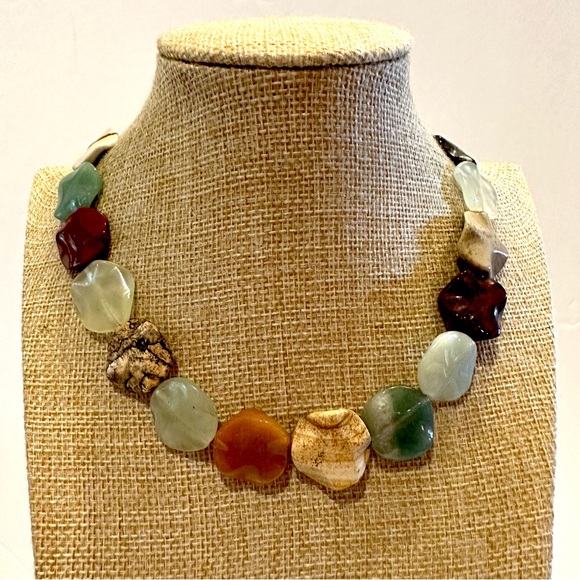 Multi Gemstone Genuine Necklace- orange, tans, browns, greens w/ .925 clasp - Picture 3 of 8